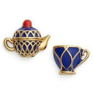 🫖Handmade blue gold enamel teapot & teacup Glaze Earring Studs